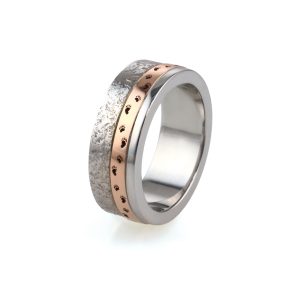 9ct White & Rose Gold Textured Mans Wedding Ring