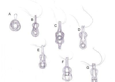 Sketching various pendant knot ideas.