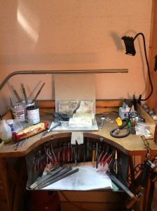 Our work space, the jewellers bench peg