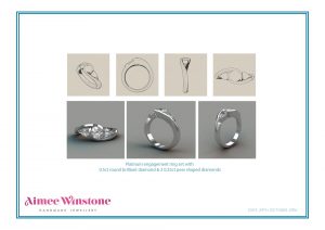 Design Sheet for Handcrafted Platinum & Diamond Trilogy Engagement Ring