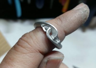 Raw Casting of a Handcrafted Platinum & Diamond Trilogy Engagement Ring