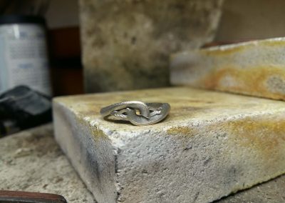 Raw Casting of a Handcrafted Platinum & Diamond Trilogy Engagement Ring