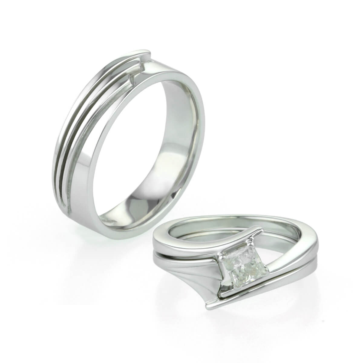 ladies and gents art deco inspired wedding rings