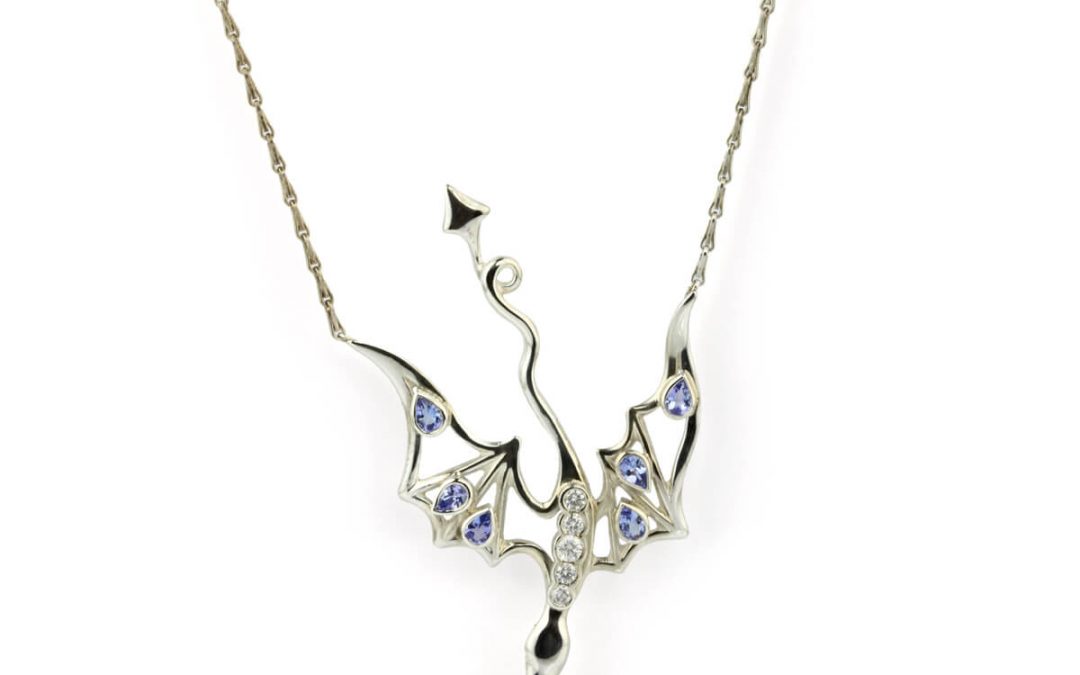 Smog The Silver, 18ct Gold, Tanzanite & Diamond Dragon Necklace