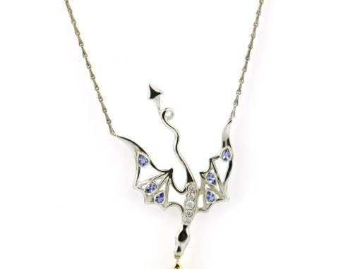 Smog The Silver, 18ct Gold, Tanzanite & Diamond Dragon Necklace