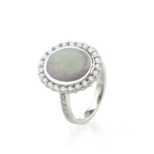 opal and diamond halo engagement ring